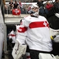 MINSK, BELARUS - MAY 10: Switzerland's Reto Berra #20 leads his team to the ice for preliminary round action against the U.S. at the 2014 IIHF Ice Hockey World Championship. (Photo by Andre Ringuette/HHOF-IIHF Images)
